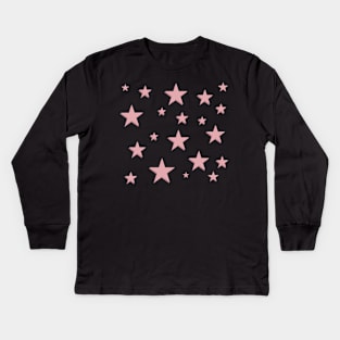 Pink star pattern - white background Kids Long Sleeve T-Shirt